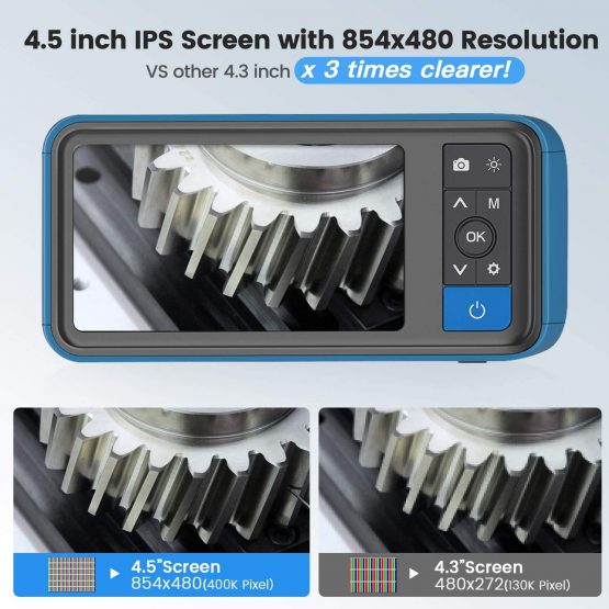 Teslong 1080P HD Dual Lens Endoscope, Inspection Camera with 6 LED Lights, Industrial Borescope with 4.5 Inch Screen, Waterproof endoscope Camera, Semi-Rigid Snake Camera, 32 GB TF Card (16.4 ft) - Image 3