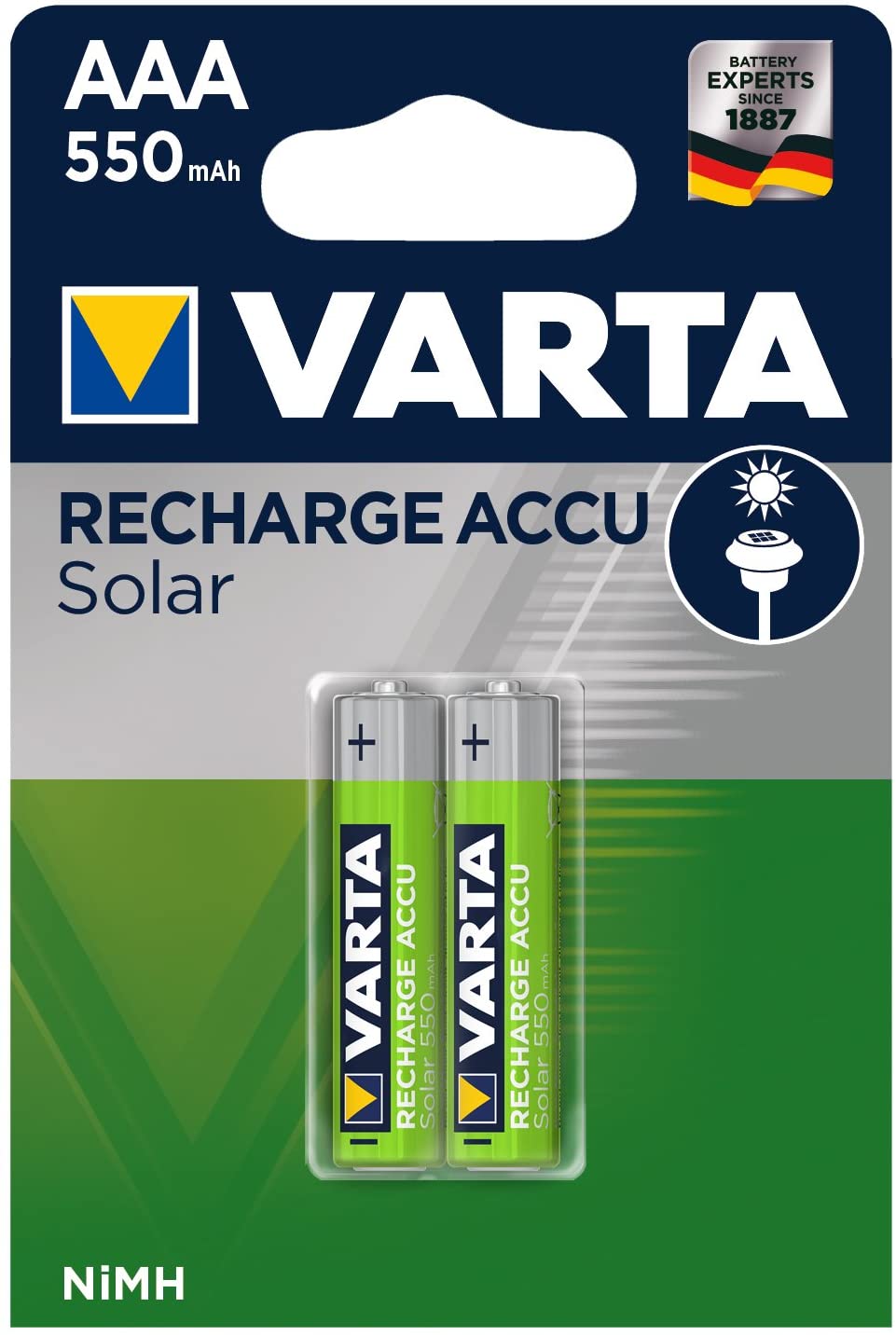 VARTA Batteries AAA, rechargeable, pack of 2, Recharge Accu Solar, Akku, 550 mAh Ni-MH, ready to use, designed for solar garden lights - Image 2