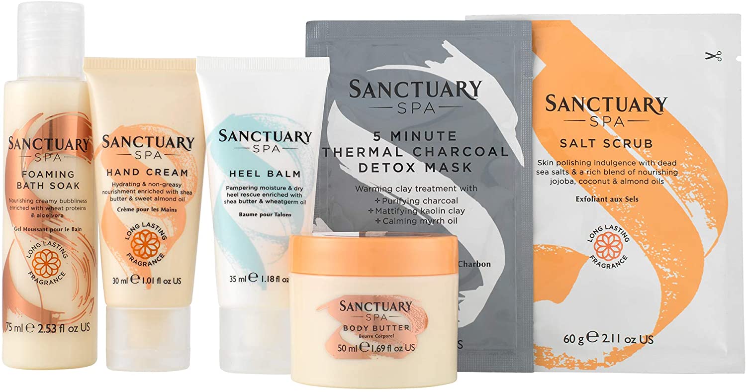 Sanctuary Spa Gift Set, Lost In The Moment Vegan Beauty Gift Box With Face Mask, Hand Cream, Foot Cream, Salt Scrub - Image 4