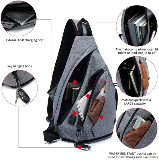 Tudequ Sling Bag Crossbody Backpack, Shoulder Bag Hiking Sports Backpack, Casual Daypack with WET Pocket for Men & Women - Image 3