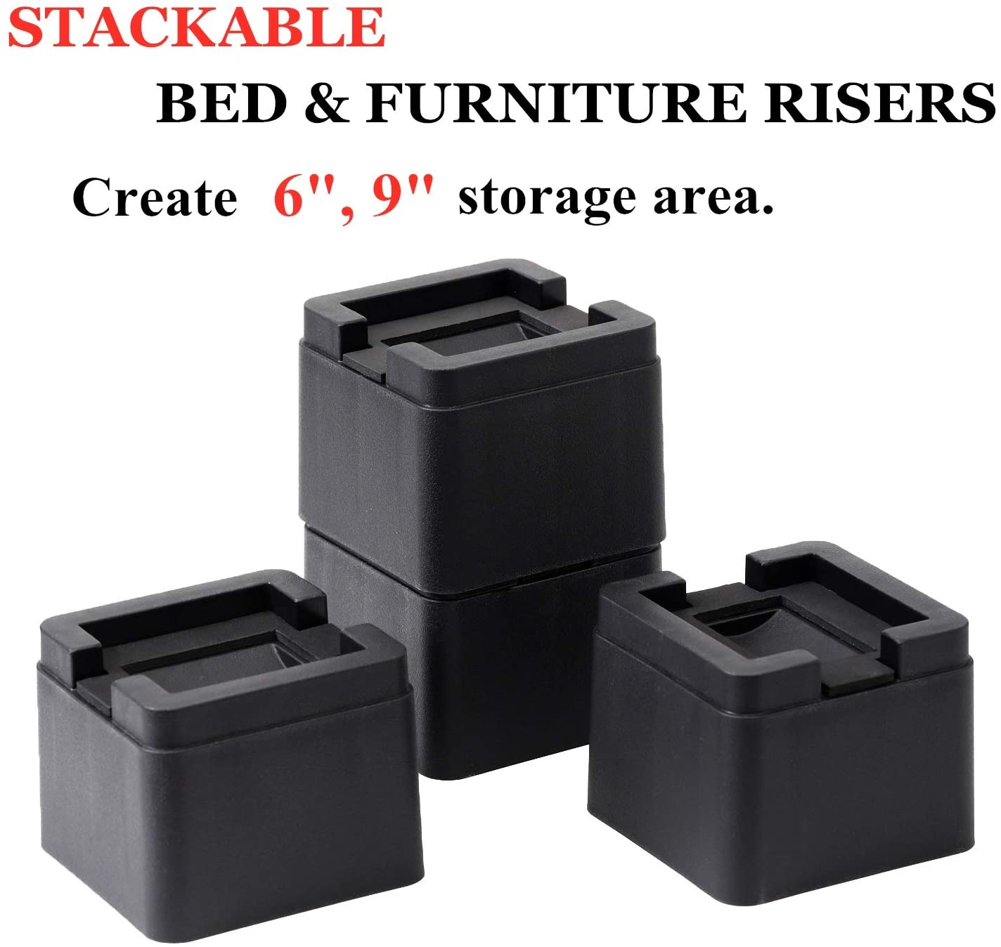 FONDDI Stackable Bed and Furniture Risers – 3 Inch Heavy Duty Black ...