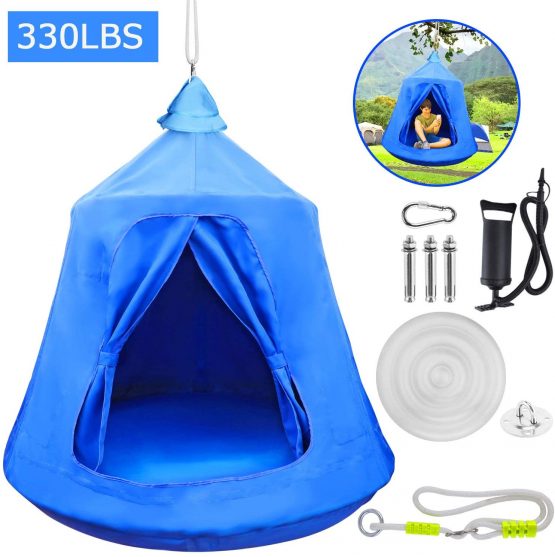 MIMIEYES Hammock Swing Waterproof Hanging Tent with LED Lights Maximum Load 330 lbs (blue)