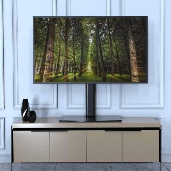 Universal Swivel TV Stand/Base Table Top TV Stand 40 to 86 inch TVs 110 Degree Swivel, 5 Level Height Adjustable, Heavy Duty Tempered Glass Base, Holds up to 66kgs Screens, HT04B-003P - Image 2