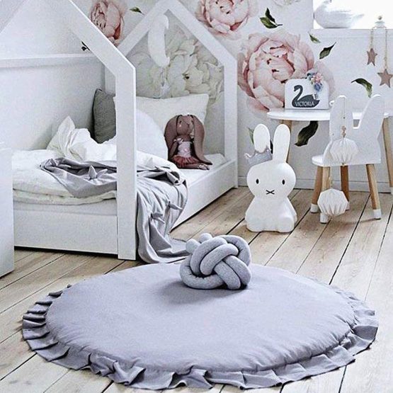 Crawling Mat Round Lace Baby Mat for Play Crawling Sleeping Soft Warm Thick Padded Cute Flower Edge for Home Decor, Diameter 95cm (C)