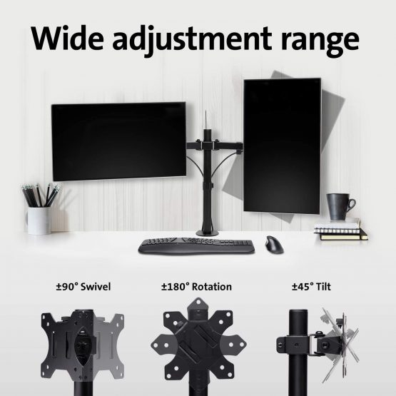 Kensington Smart Fit Dual Monitor Mount for Upto 32 Inch LCD LED Monitor Computer PC Screens, Ergonomic Double Arms Stand Desk Mount Bracket Tilt 45 Degree Swivel 90 Degree Rotate 180 Degree, Black - Image 3