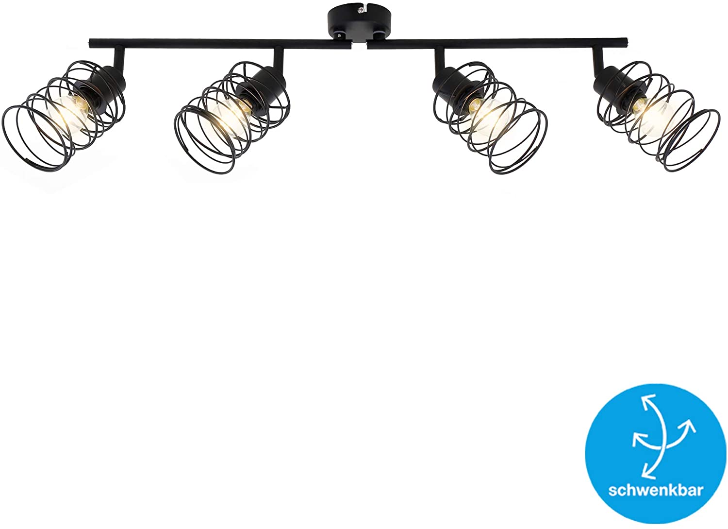 Briloner Leuchten - Spotlight, 4 lamp Ceiling Spotlight, Retro Ceiling lamp, Vintage, Adjustable Swivel-Mounted Spotlight, Black Steel, 4 x E14, max. 40 Watts, Metal, Black