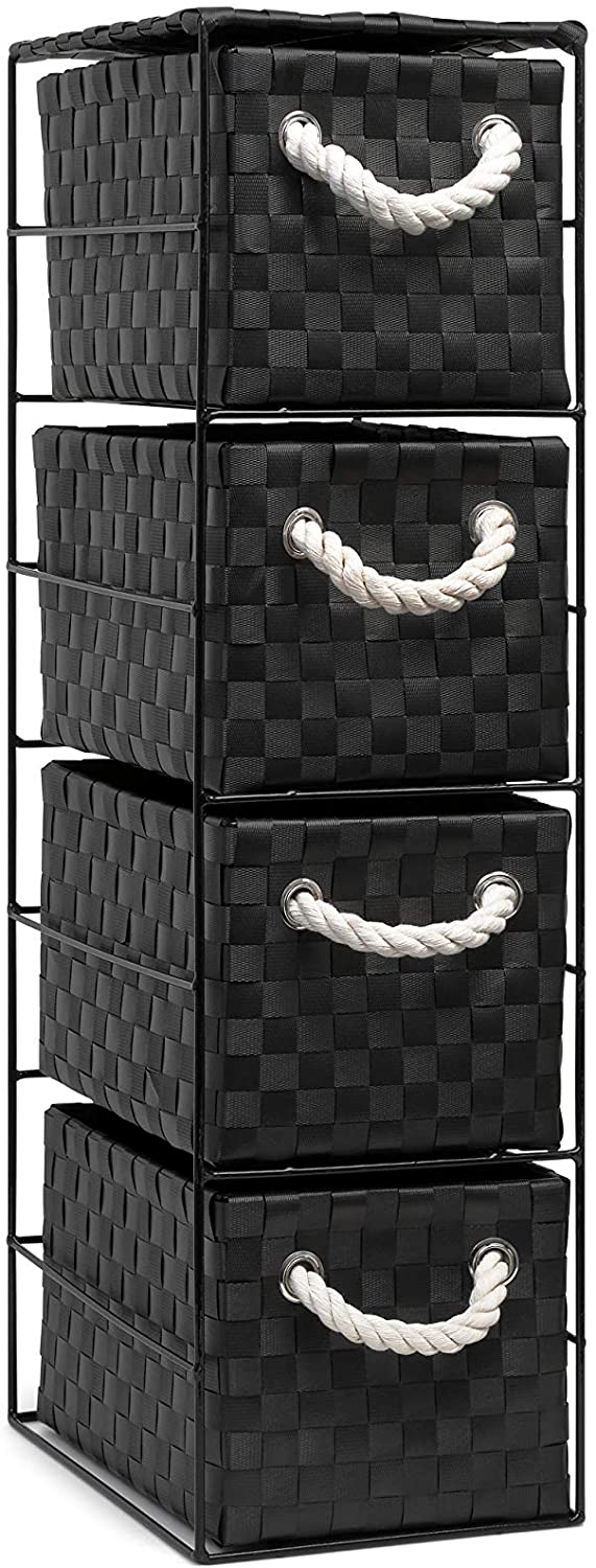 ARPAN Black 4-Drawer Storage Unit, Basket Drawer Unit for Bathroom Bedroom or Office Storage (18 x 25 x 65 cm)