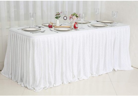 Eternal Beauty Sequin Table Skirt Rectangle Round Table Cover for Party Wedding Baby Shower Decoration（Navy Blue，L 9(ft) * H 30in） - Image 4