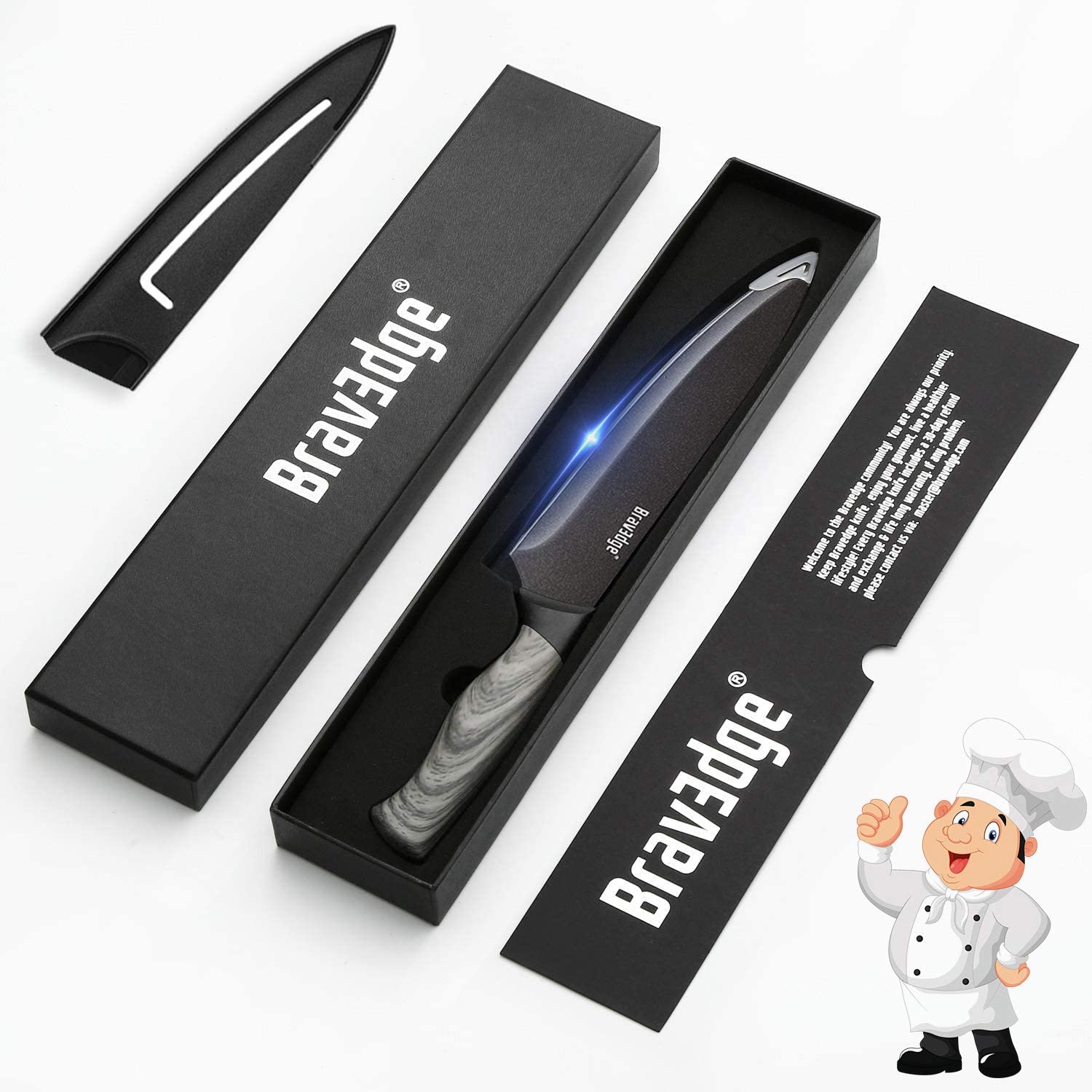  Bravedge 5 PCS Kitchen Knife Set, Kitchen Knives Professional  with Sheaths and Gift Box, High Carbon Stainless Steel Ultra Sharp Chef Knife  Set for Multipurpose Cooking with Ergonomic Handle: Home 