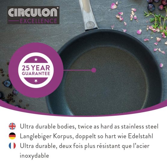 Circulon Excellence 22cm Frying Pan, High-Quality Non Stick Frying Pan, Aluminium Dishwasher-Safe Black Skillet with a Stainless Steel Handle - Image 3