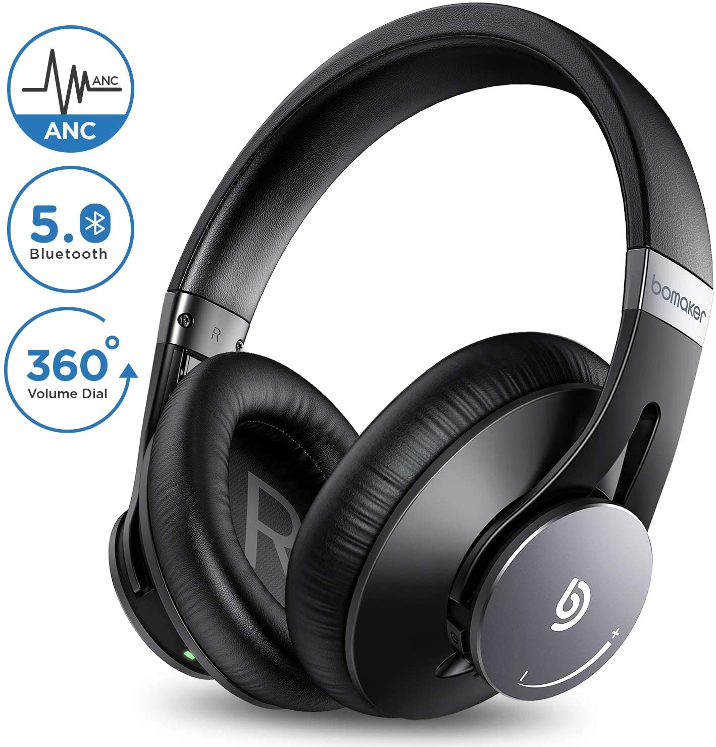 BOMAKER Active Noise Cancelling Headphones, Wireless OverEar Bluetooth