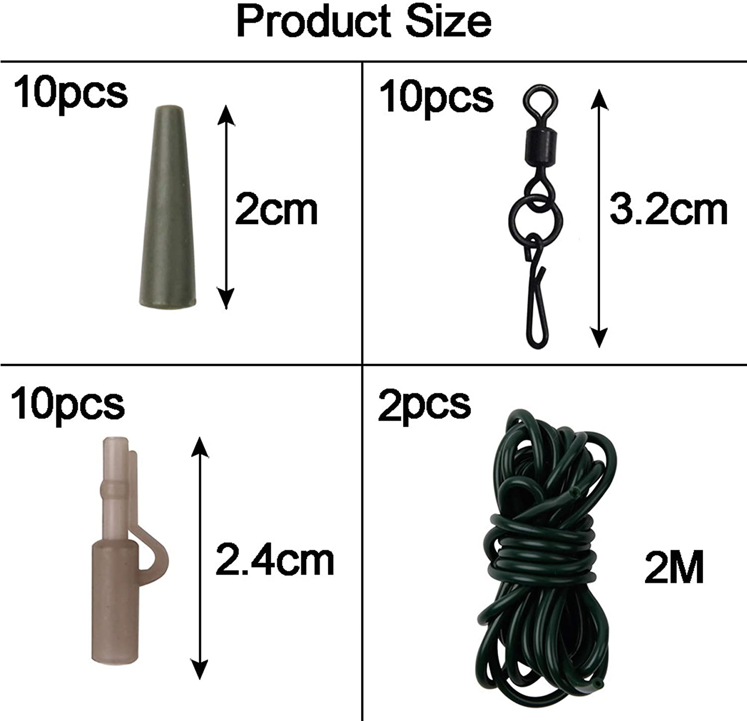 32pcs Carp Fishing Leader-Clips Bait Making Leader Rigs Quick Change Swivels 2M Rubber Tube Sleeves for Carp Hair Rigs Fishing Terminal Tackle - Image 2