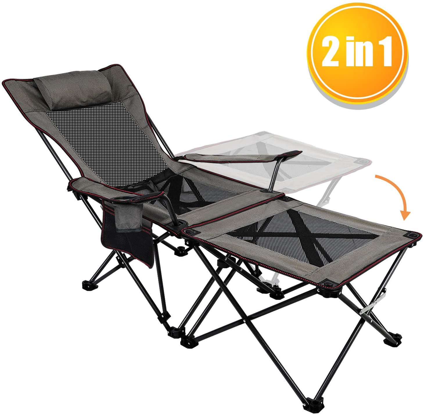 XGEAR Camping Chairs Folding Reclining Portable Chair with Cup Holder