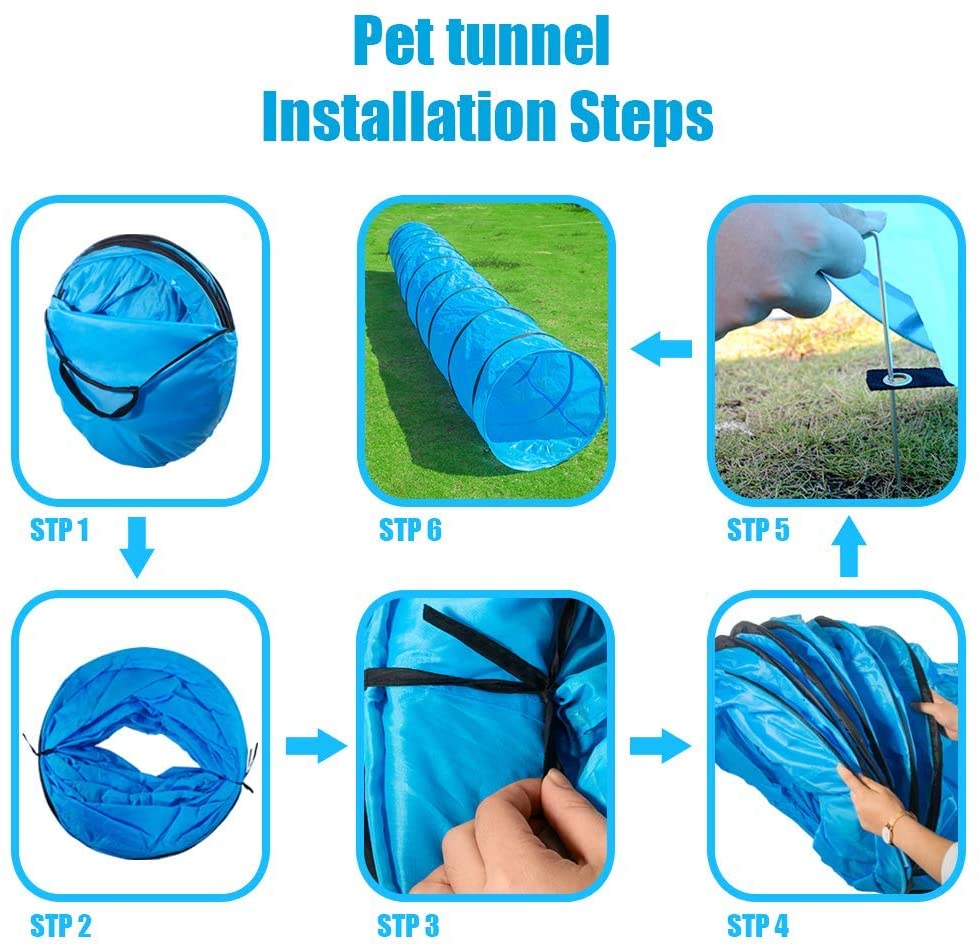 MASTERTOP Dog Tunnel with 1 Frisbee and Pegs, 525 x 60 cm Training Tunnel Play Tunnel Agility