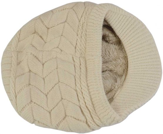 SYAYA Women Winter Warm Knit Hat Wool Snow Ski Caps with Visor DMZ01 - Image 3
