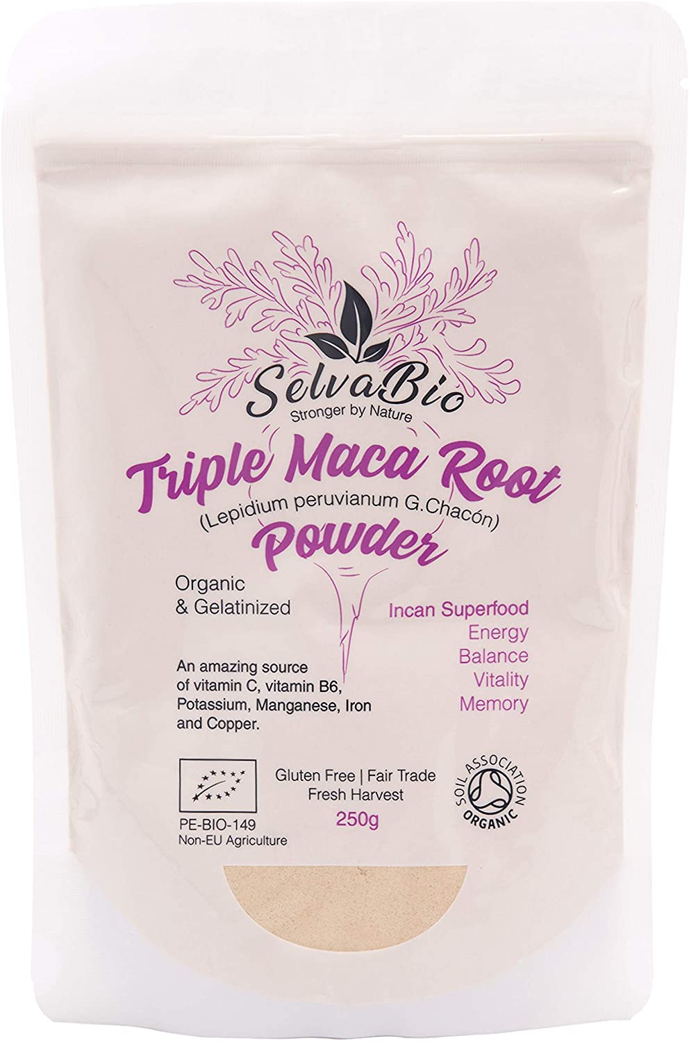 SelvaBio Triple Maca Root Powder, Gelatinised, Certified Organic, Black Red & Yellow Blend, Single Origin, Peru, Vegan