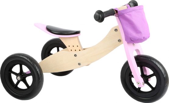 Small Foot 11611 Trike Maxi 2 in 1 Rosa aus Holz, DREI Laufrad, verstellbarer Sitz und gummierte Reifen Toys, Pink