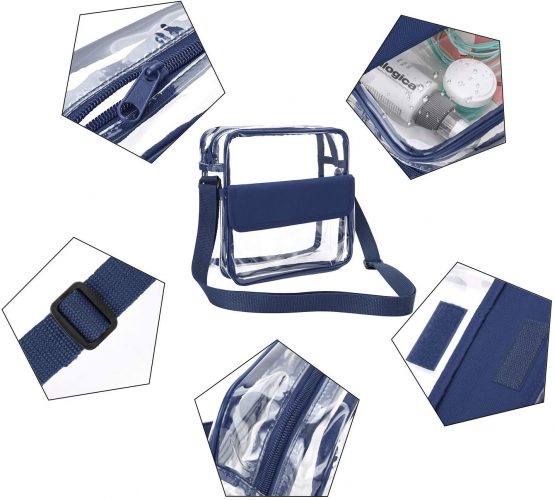 Clear Crossbody Messenger Shoulder Bag with Adjustable Strap, Concert Stadium Approved Transparent Purse Clear Bag for Women Men, Waterproof & Blue - Image 4