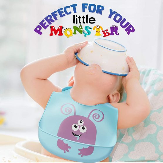 Chuckle - 5 Adjustable BPA Free Soft Silicone Baby Bibs With Deep Crumb Catcher - Image 4