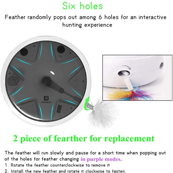 Pettom Interactive Cat Toys with Electronic Rotating Feather Automatic Ambush Cat Toy 3 Speed Modes Play Randomly Stimulates Cat's Senses & Instincts (Included Battery&Replace Feather) - Image 4