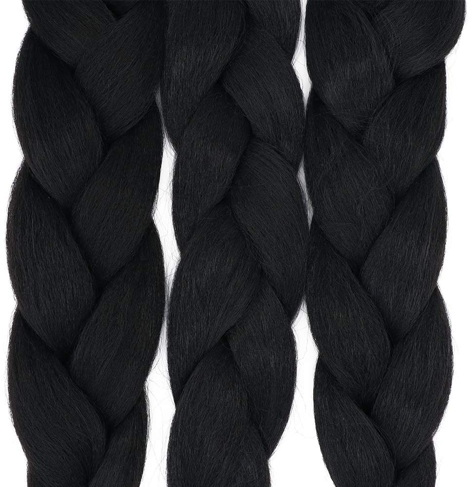 24" Braiding Hair Extension Jumbo Braids Synthetic 3bundles/pack Crochet Hair Afro Box Braid Heat Resistent (Black) - Image 4