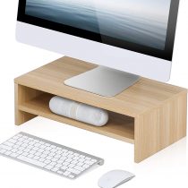 FITUEYES Monitor Stand Wood PC Laptop Computer Screen Riser,2 Tiers Monitor Printer Riser for Desks for Home & Office 42.5x23.5x14cm,Max Load:25 kg Yellow DT204201WO