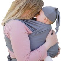 Baby Wrap Sling Organic Stretchy Premium Carrier | UK/EU Safety Tested | Made in The UK by Joy and Joe ® | Suitable from Birth to 16Kg | with Hat, Bag and Full Colour Instruction Booklet (Grey)