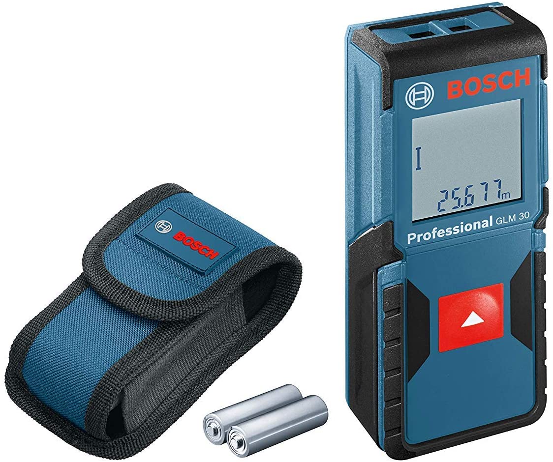 Bosch Professional Laser Measure GLM 30 (Single-Button Use, Metric System, Measuring Range: 0.15 - 30 m, 2 x 1.5 V Batteries, Protective Bag)