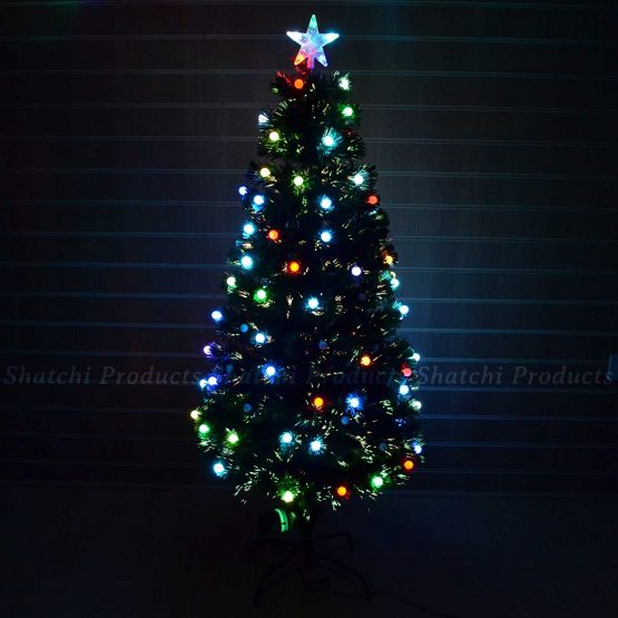 SHATCHI Berries LED Pre-Lit Fibre Optic Christmas Tree Various Multicolour Light Effects Holiday Xmas Home Decorations (2Ft/3Ft/4Ft/5Ft/6Ft), Green, 4Ft
