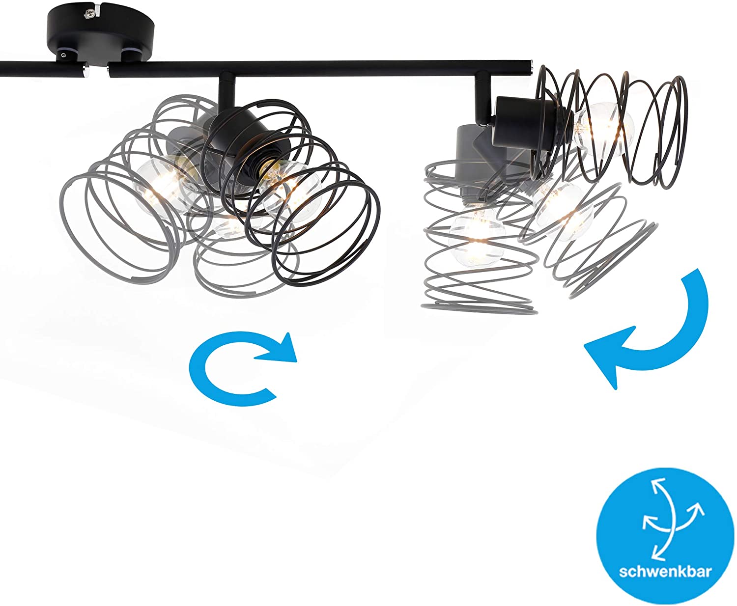 Briloner Leuchten - Spotlight, 4 lamp Ceiling Spotlight, Retro Ceiling lamp, Vintage, Adjustable Swivel-Mounted Spotlight, Black Steel, 4 x E14, max. 40 Watts, Metal, Black - Image 3