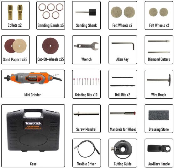 Terratek Rotary Tool Kit 135W with 80pc Accessory Set & Storage Case, Variable Speed 8000-33000rpm, Ideal for DIY, Woodwork & Hobby Craft, Dremel Compatible - Image 4