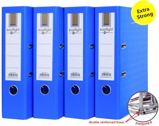 Eastlight A4 Extra Strong Blue Lever Arch Files Plastic on Board Folder Document Storage (Pack of 4)
