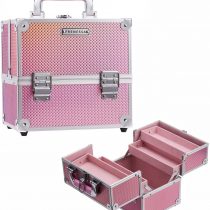 Frenessa Makeup Box Cosmetics Case Jewelry Organiser Vanity Make Up Storage Box Beauty Train Case Lockable with Keys (Mermaid Pink)