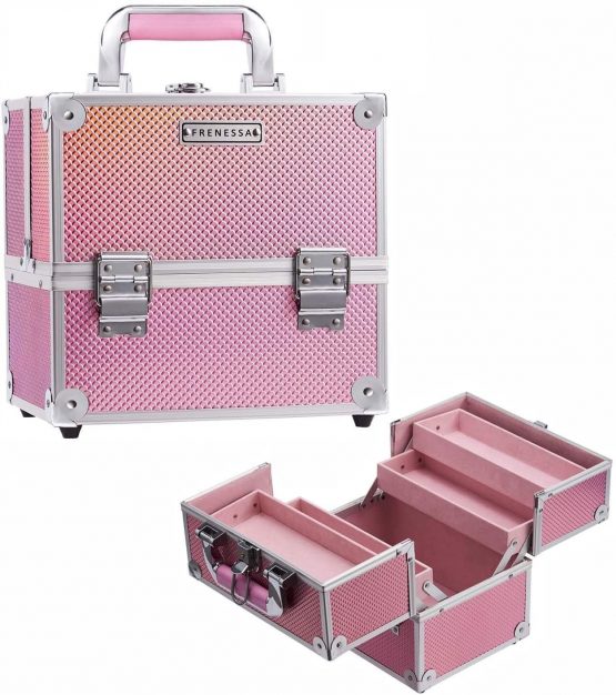 Frenessa Makeup Box Cosmetics Case Jewelry Organiser Vanity Make Up Storage Box Beauty Train Case Lockable with Keys (Mermaid Pink)