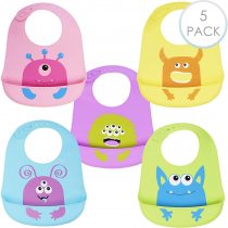 Chuckle - 5 Adjustable BPA Free Soft Silicone Baby Bibs With Deep Crumb Catcher
