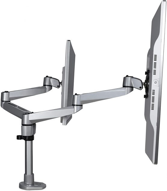StarTech Desk Mount Dual Monitor Arm – Premium Articulating Multi-Monitor Desktop VESA Mount up to 27” Displays – Adjustable Height/Rotating/Swivel/Tilt - Desk Clamp/Grommet - Silver (ARMDUALPS) - Image 4