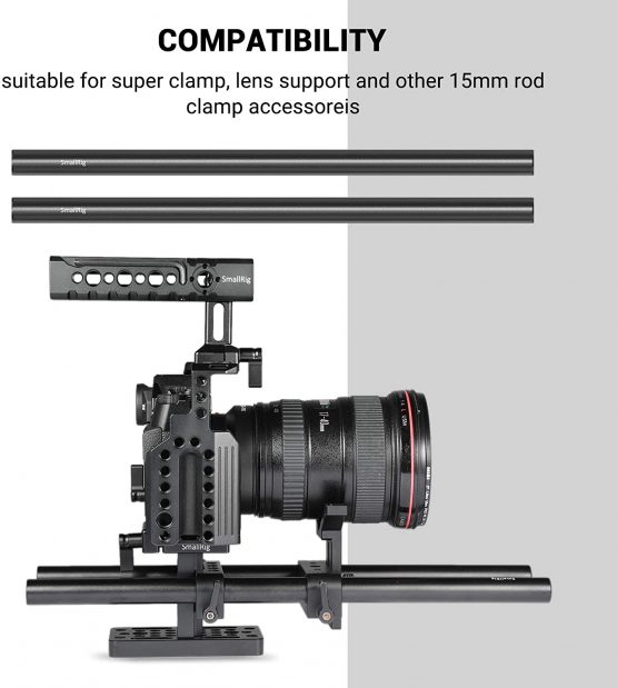 SMALLRIG 2pcs Aluminum Alloy 15mm Rod with M12 Inner Thread 12 Inches (30cm) - 1053 - Image 3