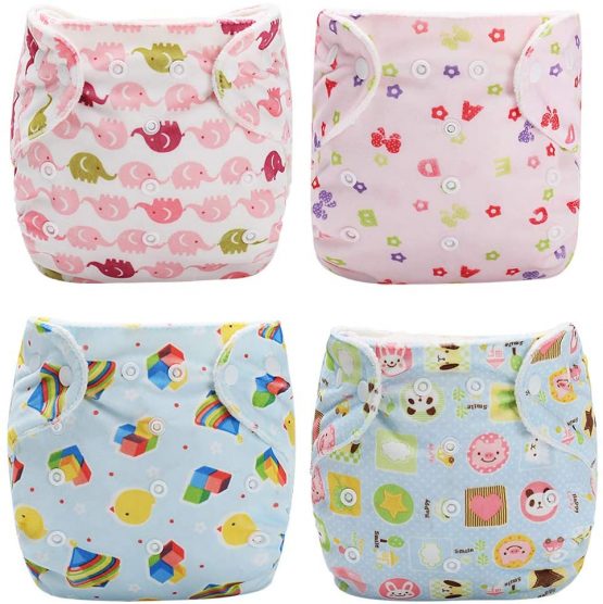 DEBAIJIA Baby Cloth Diaper Pants Cover Adjustable Nappy Pool Pants Reusable Waterproof Breathable Adjustable Washable Cute Cartoon Daily Fit for 0-3 Years Newborn Toddler Infant 4 PCS