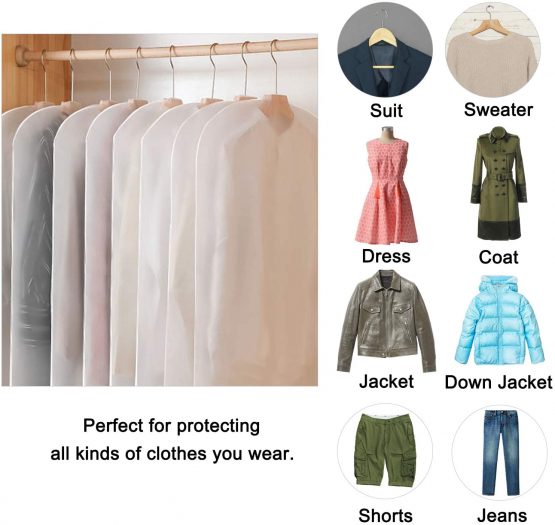 GoMaihe Clothes Cover Bags Set of 12, 60 x 120cm/6pcs + 60 x 100cm/6pcs Dress Garment Bag with Zip in Wardrobes, Moth Resistant Dustproof Waterproof Washable Suit Carrier Protector Bags for Men Women - Image 3