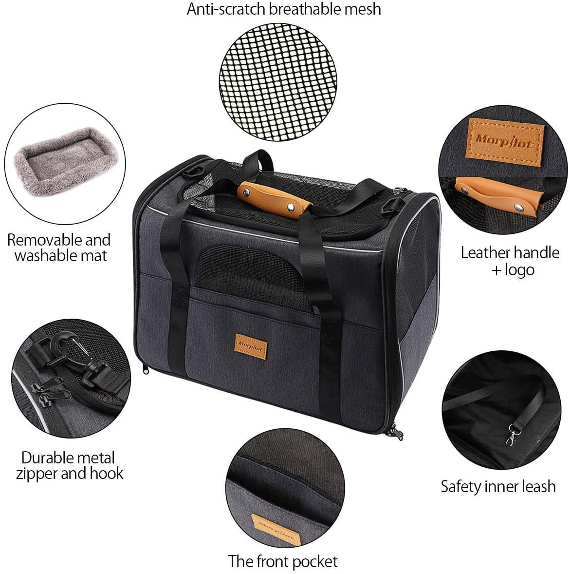 Morpilot Cat Carrier, Airline Approved, Top Opening Portable Dog Bag with Breathable Mesh/Removable Mat - Image 2