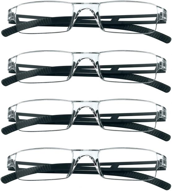 4 Pairs Reading Glasses, Blue Light Blocking Glasses, Computer Reading Glasses for Women and Men, Fashion Rectangle Eyewear Frame(4 Black, 1.00 Magnification)