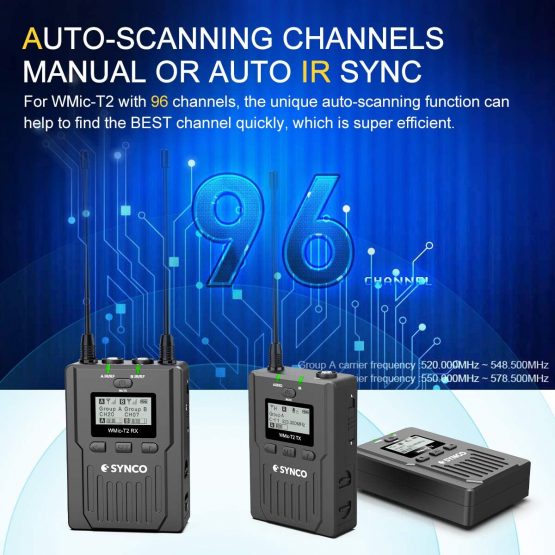 Wireless Dual Lavalier Microphone System, Audio Lapel Mic Transmitter Receiver Kit UHF 96 Channel 120m for DSLR Camera XLR Camcorder Canon Nikon Sony Panasonic, Synco WMic T2 [Official] - Image 3