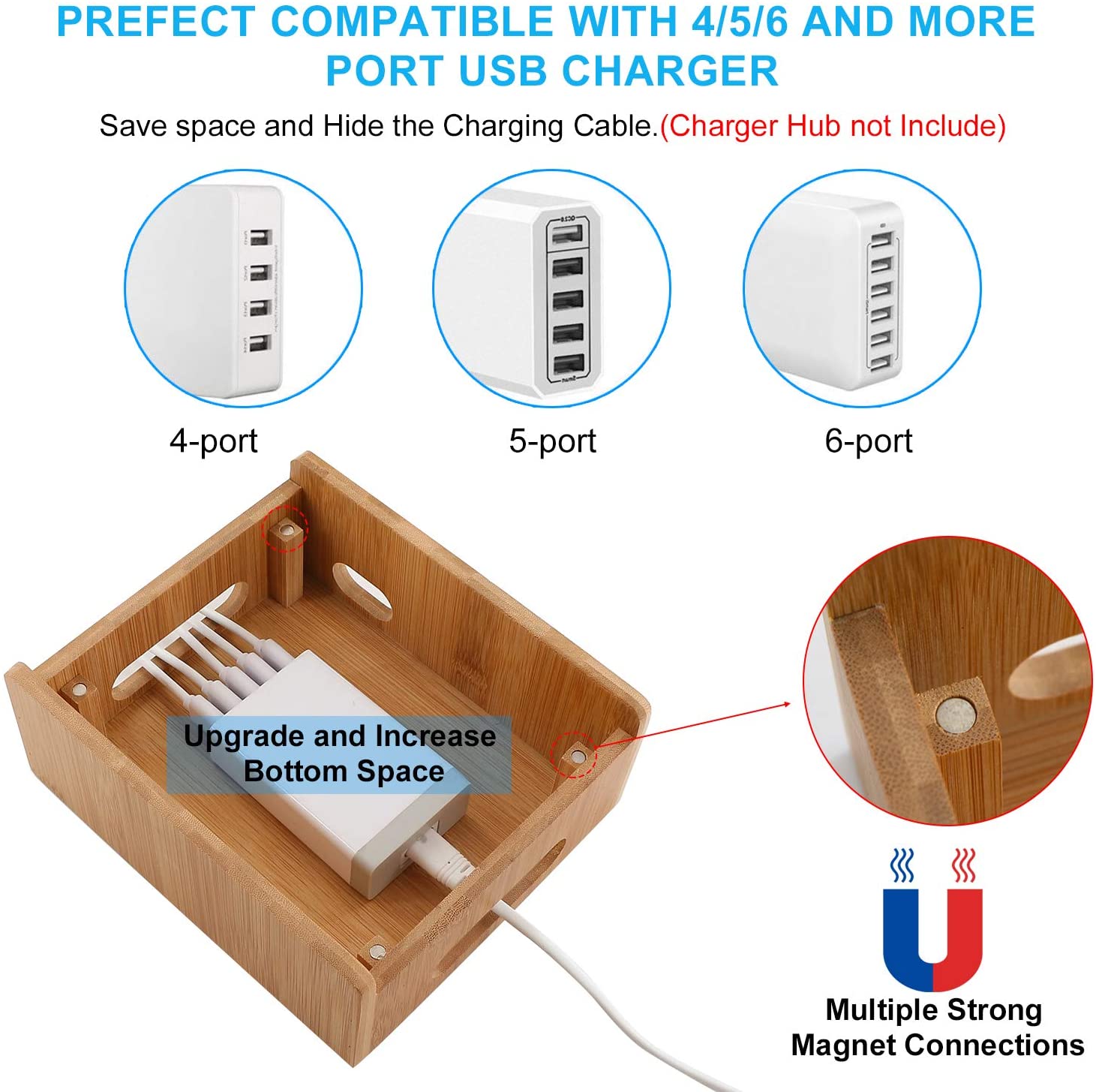 Bamboo Charging Stations Rack, for Multiple Devices Desktop Docking Station Organizer, for Cell Phones Tablet - Image 4