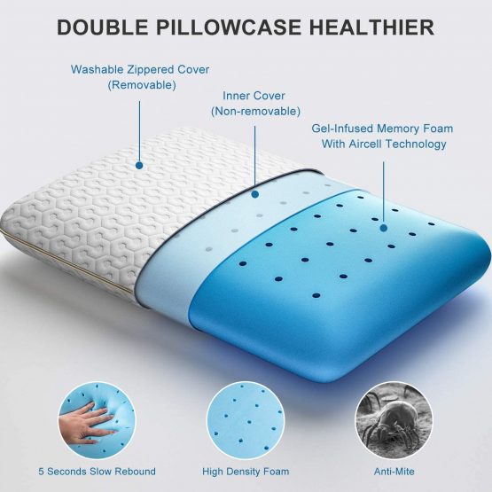 BedStory Memory Foam Pillow, Gel Pillows for Sleeping, Cervical Bed Pillow for Neck Pain Orthopedic - Side Back Stomach Sleepers, Removable Washable Cover & Ventilated Design (40X60X13CM) - Image 4
