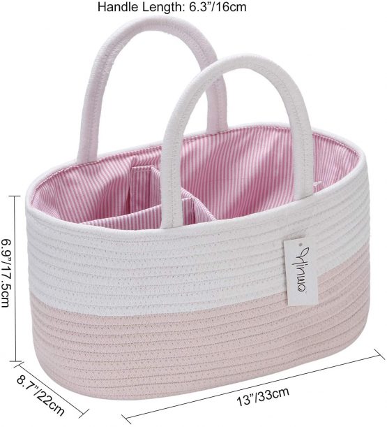 Hinwo Baby Diaper Caddy 3-Compartment Infant Nursery Tote Storage Bin Portable Car Organizer Newborn Shower Gift Basket Cotton Rope with Detachable Divider for Diapers & Wipes - Image 2