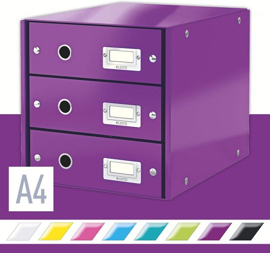 Leitz Drawer Cabinet, 3 Drawers, A4, Click and Store Range 60480062 - Purple
