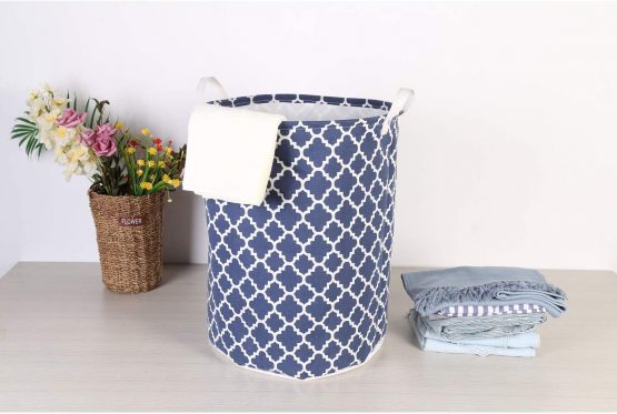 LessMo 2Pcs 19.7" Laundry Hamper, Collapsible Storage Basket With Easy Carry Handles, Waterproof Round Cotton Linen, for Baby Products, Toys, Bedroom Hamper (LUCKY, Thickened 19.7"/Large) - Image 2