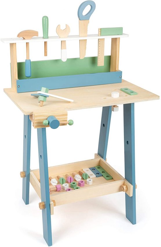 Small Foot 11375 Nordic Workbench, Role-Playing Toy with Accessories in Light Colours, for Ages 3+ Years, Multicolored