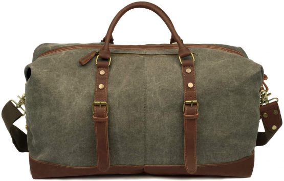 EverVanz Oversized Holdall Travel Duffel, Canvas Leather Trim Tote Unisex Shoulder Satchel, Portable Cabin Weekend Bag Handbag for Men and Women