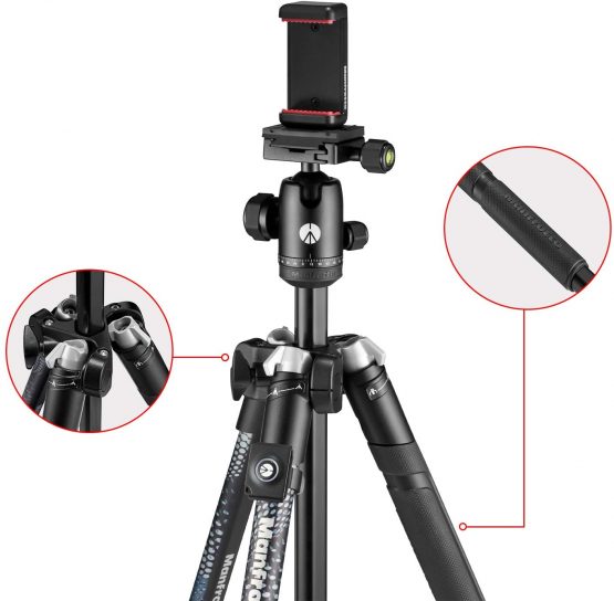 Manfrotto Element MII Camera and Phone Tripod, Travel Tripod in Aluminium with Ball Head and Bluetooth, for Smartphones and Compact Cameras, CSC, DSLR, Photography Accessories, Content Creation, Vlog - Image 3
